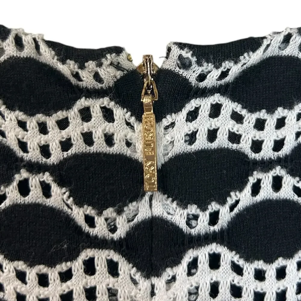 Tory Burch Paulina' Knit Dress, Kate Middleton A-Line Fringe Black/White Medium